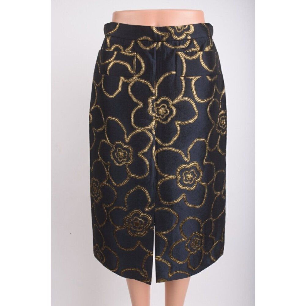 Michael Kors Collection Womens A-Line Skirt Blue Floral Navy Blue Gold US 6 NWT